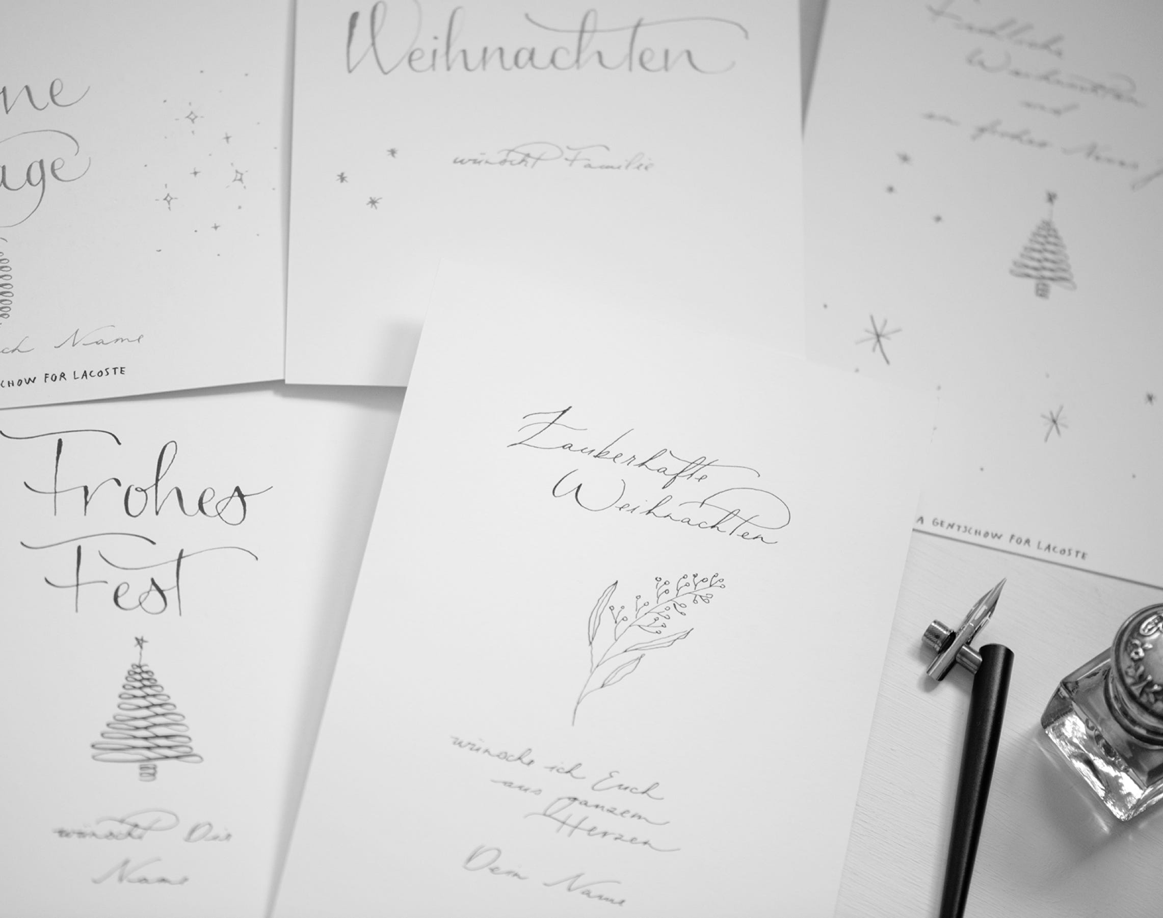 Live Event Karten Kalligraphie, Event Kalligraphie, Zauberhaufte Weinachten Karten, handgeschriebene Karten zum Weihnachten