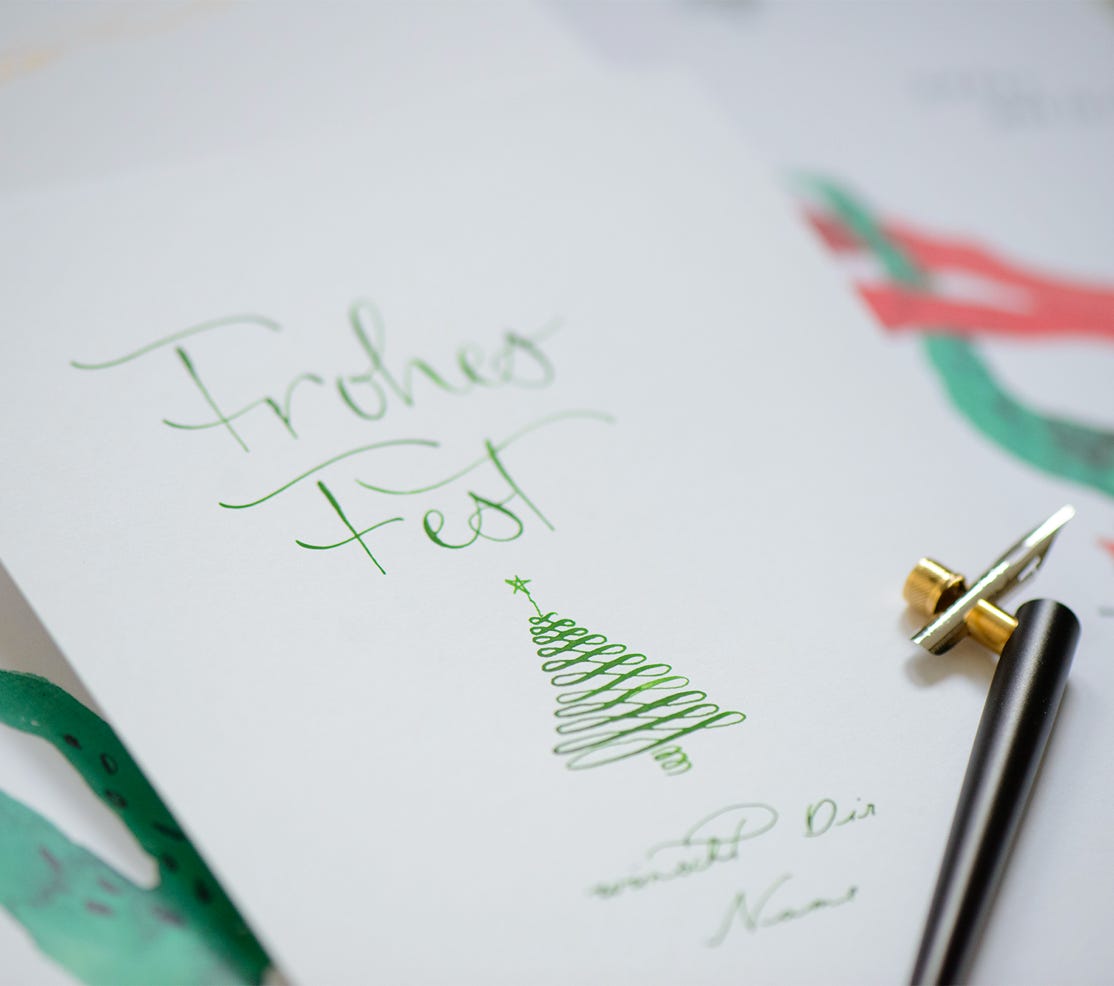 Spitzfederkalligraphie auf Karten, Handgeschrieben Weihnachtskarten, Frohes Fest Karten, personalisierte Karten,
